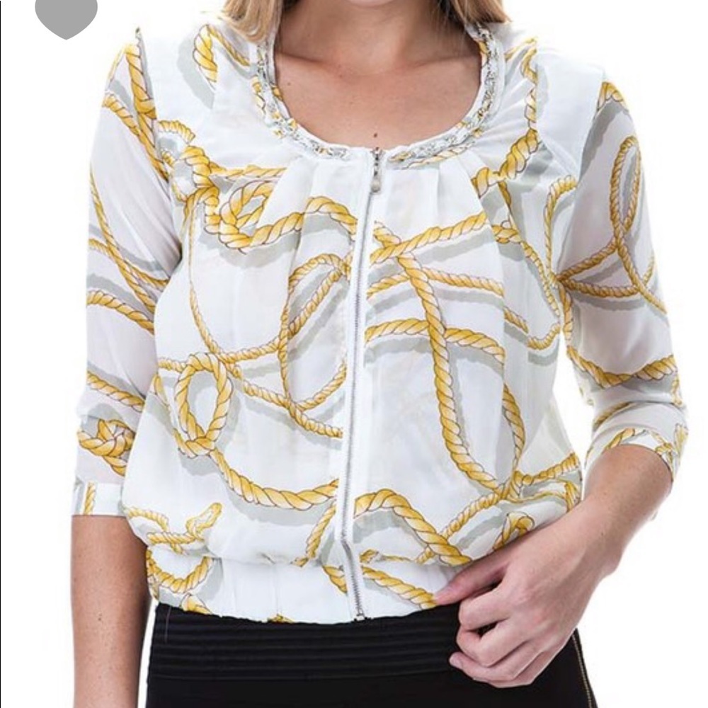 White Gold Long Sleeve Blouse Top